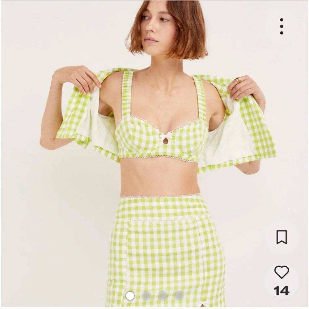 For Love &‎ Lemons Maureen Bralette Top Green Gingham Print S $148